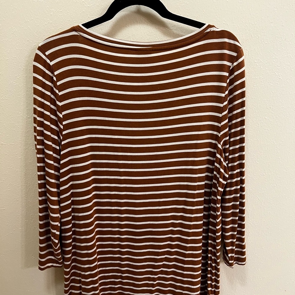 Chico's Brown and White Striped V-Neck Long Sleeve Tee - Picture 4 of 5